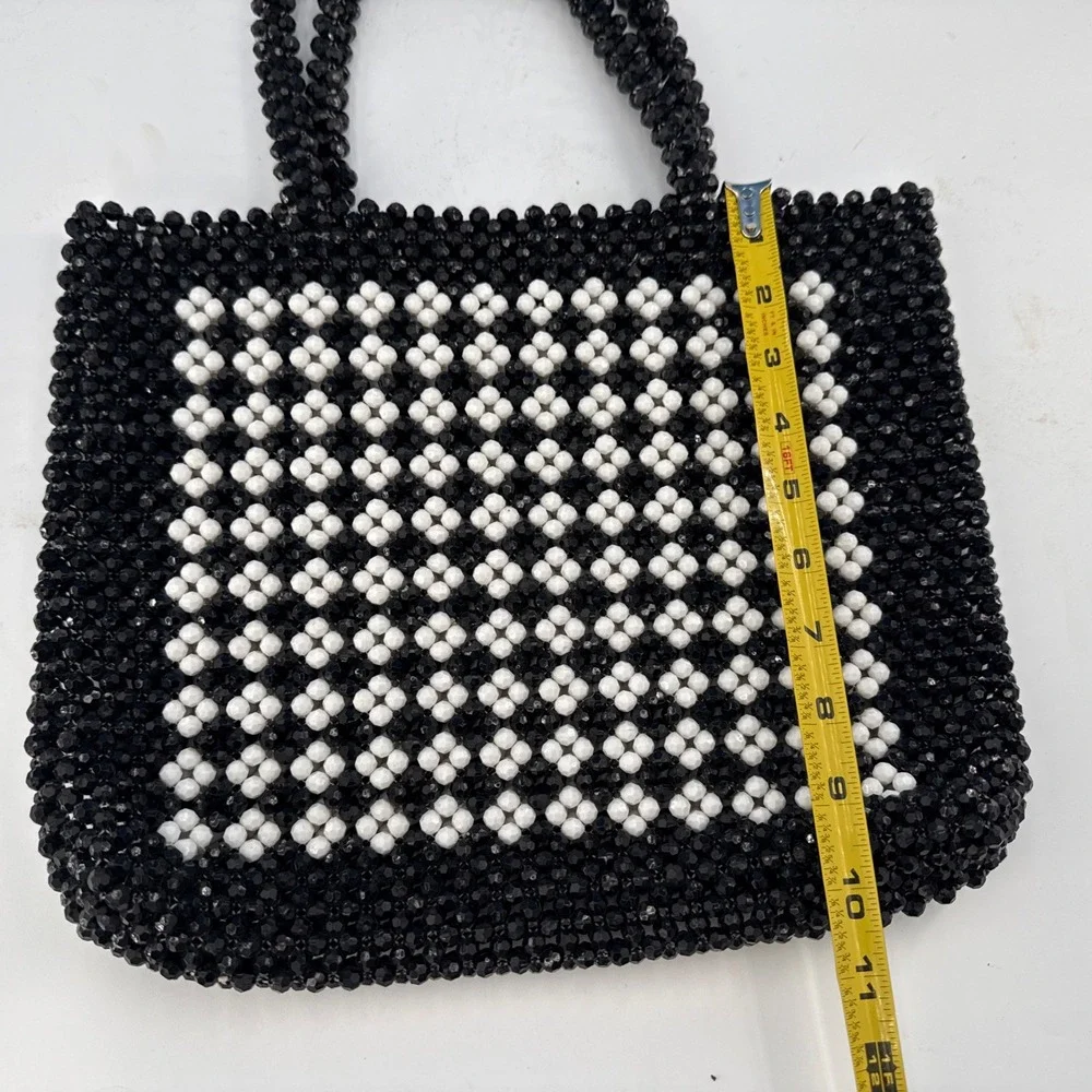 Trouvé White Black Floral Top Handled Beaded Purse Bag Nordstrom